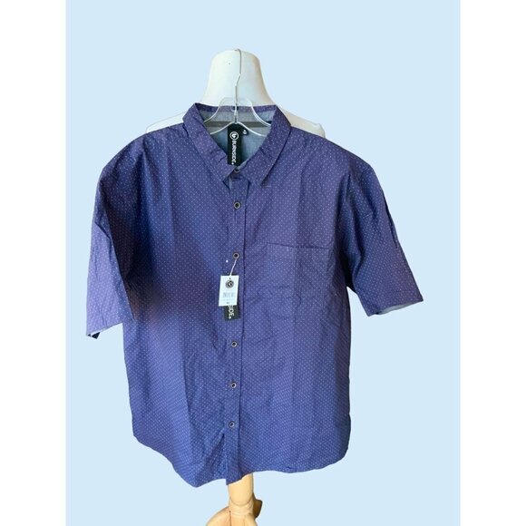BURNSIDE MENS SHORT SLEEVE COLLARED BUTTON UP NAVY WHITE DOT SHIRT NEW XL - Picture 1 of 7
